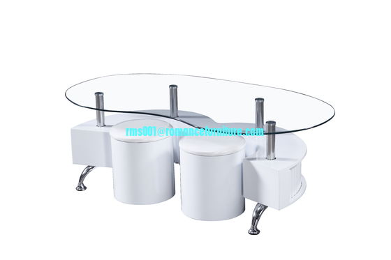 Venta caliente vidrio templado, mesa de té con base MDF de alto brillo A054-1