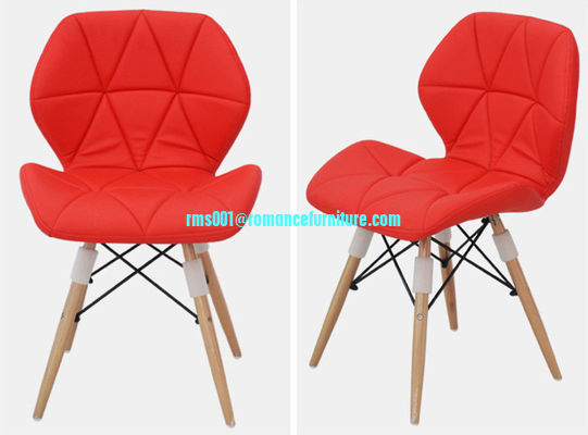 silla de comedor de cuero de PVC de colores con patas de madera y acero pc146