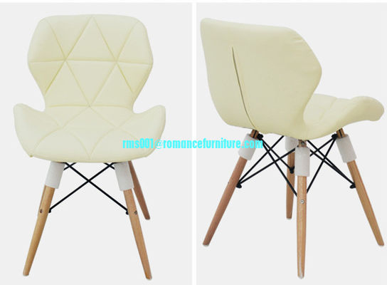 silla de comedor de cuero de PVC de colores con patas de madera y acero pc146