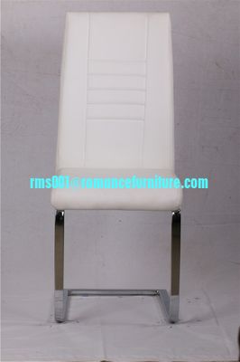 Silla de comedor blanca con respaldo alto, patas cromadas, C1603