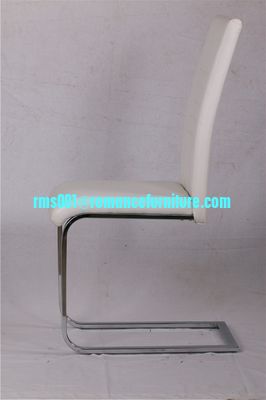 Silla de comedor blanca con respaldo alto, patas cromadas, C1603