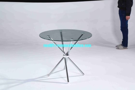 Venta caliente de cristal de pie cromado mesa de comedor T1705