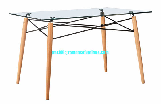 Venta caliente de vidrio, piernas de madera mesa de comedor T1709
